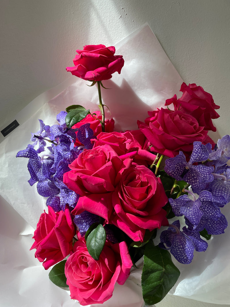Bouquet of Fuchsia Roses and Orchids